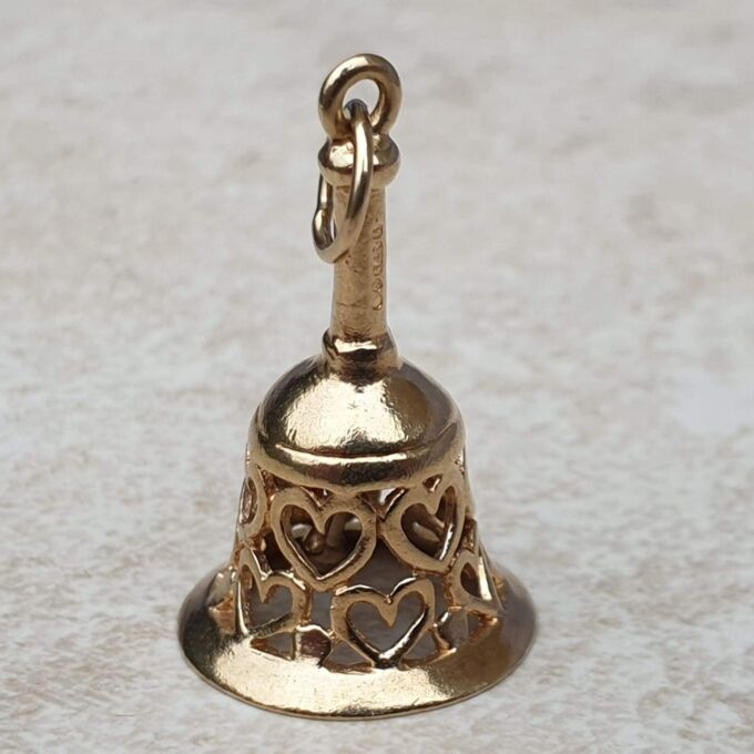 Ornate Heart Patterned Ringing Bell Pendant in 9ct Gold.