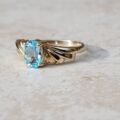 Oval Sky Blue Topaz Solitaire Ring in 9ct Gold, a UK J or a US 5.