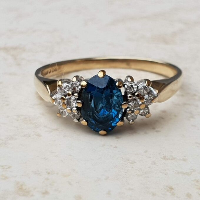 Sale – London Blue Topaz and Diamond Ring in 9ct Gold, a UK N 1/2 or a US 7 1/4.