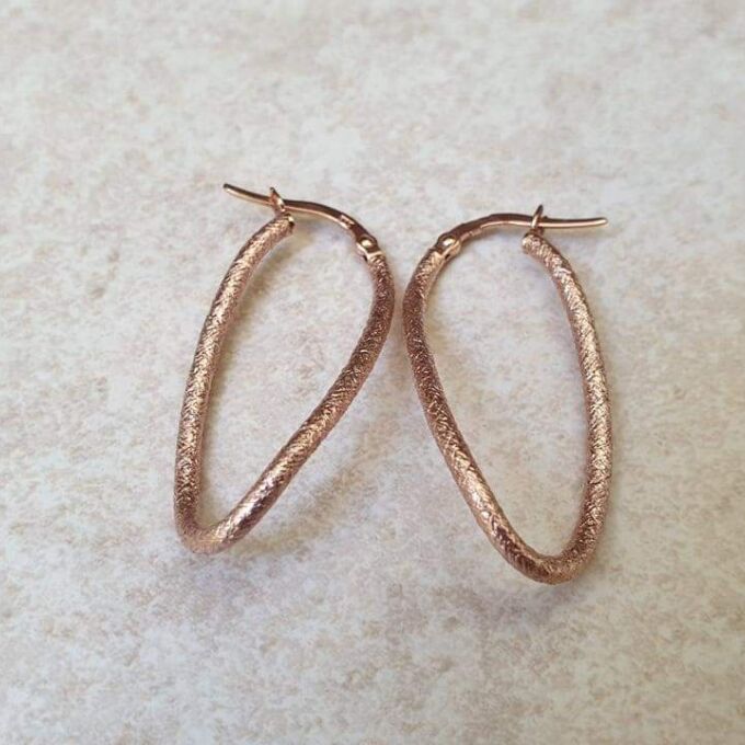 Textured Curved Oval Hoop Earrings in 9ct Rose Gold