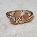 Rainbow and Peach Moonstone Ring in 9ct Gold.