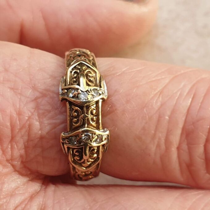 Double Buckle Diamond Set Ring in 9ct Gold,  a UK R 1/2 or a US 9 1/4.