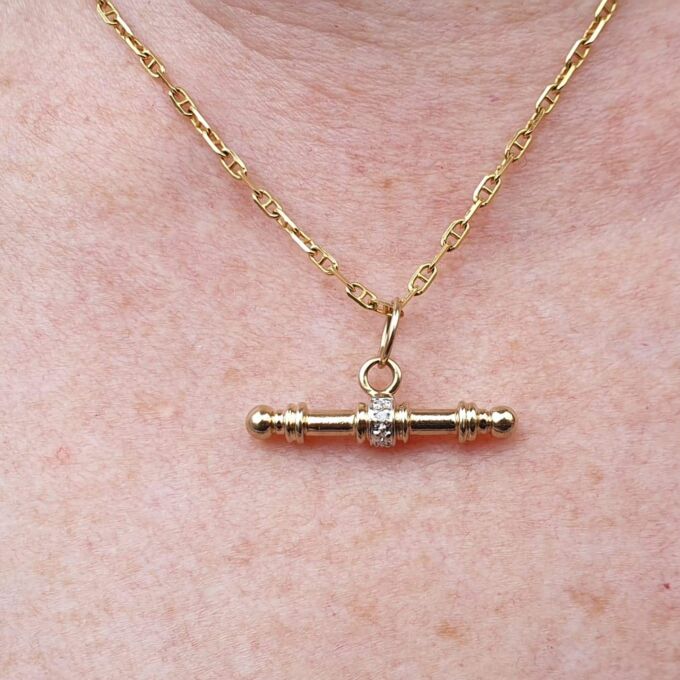 T Bar Pendant with Diamond Accents in 9ct Gold
