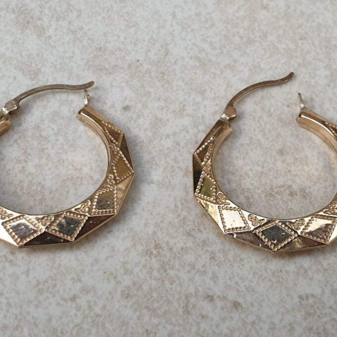 Patterned Hoop Earrings in 9ct Gold