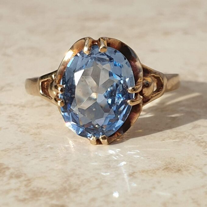 Synthetic Spinel Solitaire Ring in 9ct gold,  a UK L 1/2-M or a US 6 1/2.