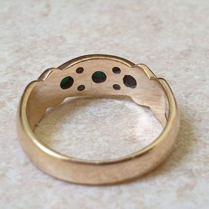 Three Stone Turquoise and Diamond Ring in 9ct Gold.