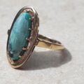 Quirky Vintage Turquoise Navette Ring in 9ct Gold, a UK J 1/2 or a US 5 1/4.