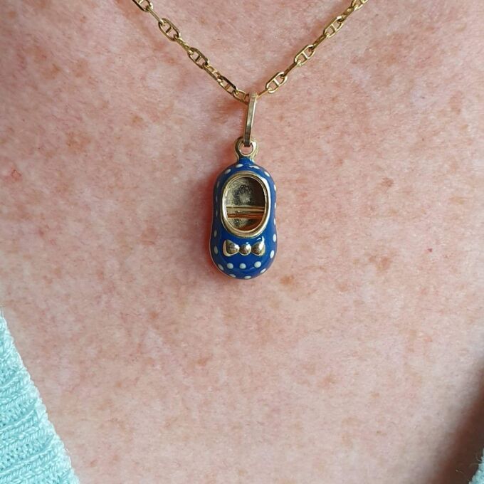 Blue Enamel Baby Shoe in 9ct Gold