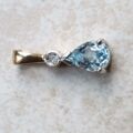 Pear Cut Aquamarine and Diamond Pendant in 9ct Gold