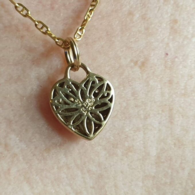 Reversible Pave Set Heart Pendant or Charm in 9ct Gold.