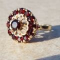 Bold Garnet Halo Cluster Ring in 9ct Gold, a UK N or a US 7.