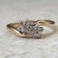 Diamond Twin Daisy Crossover Ring in 9ct Gold, a UK M or a US 6 1/4