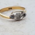 Art Deco Trilogy Diamond Ring in 18ct Gold & Platinum, a UK J 1/2 or a US 5 1/4.