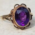 Vibrant Synthetic Amethyst Solitaire 9ct Gold Ring, a UK J or a US 5 1/4.