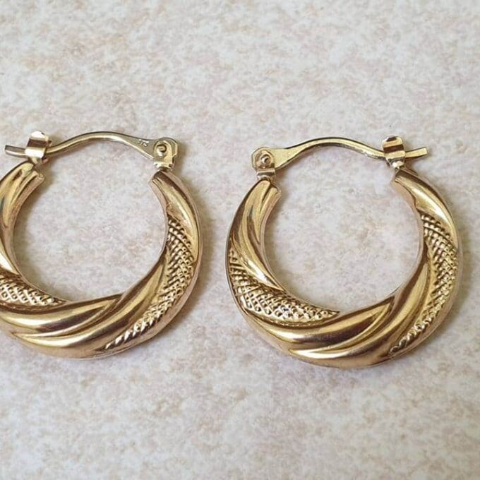 Patterned Hoop Creole Earrings in 9ct Gold