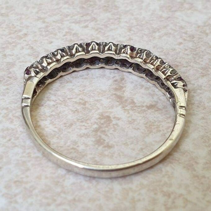 Ruby Half Eternity Stacking Band in Silver.