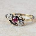 Ruby & Diamond Bypass Ring in 9ct Gold & Platinum,  a UK J 1/2 or a US 5 1/4.