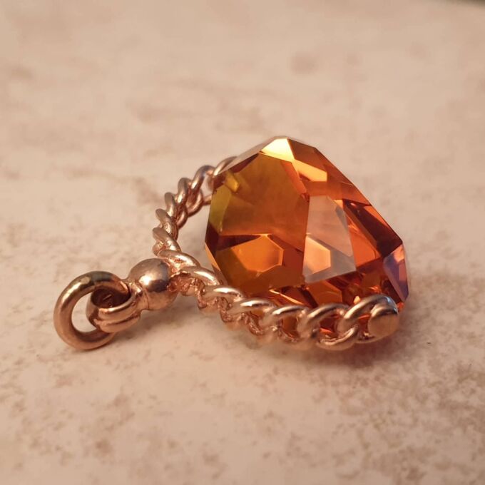 Large Orange Paste Spinner Fob in 9ct Rose Gold