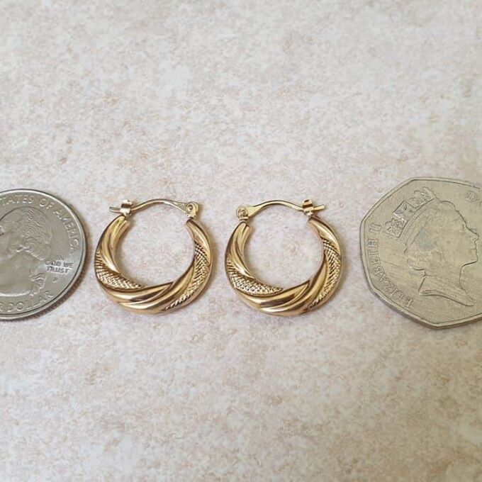 Patterned Hoop Creole Earrings in 9ct Gold