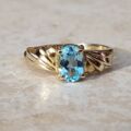 Oval Sky Blue Topaz Solitaire Ring in 9ct Gold, a UK J or a US 5.