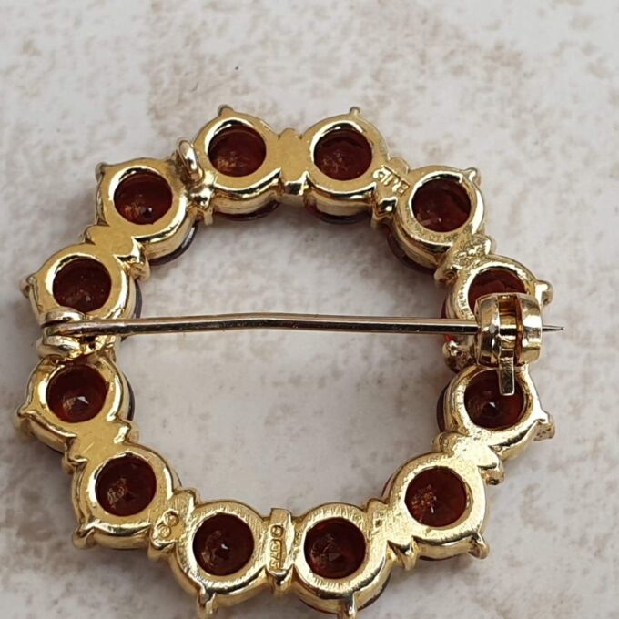 Garnet Twelve Stone Circular Brooch in 9ct Gold