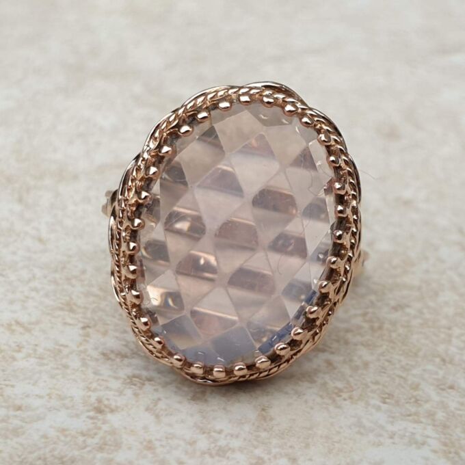 Reserved – Pink Rose Quartz Solitaire in 9ct Rose Gold, a UK M or a US 6 1/2