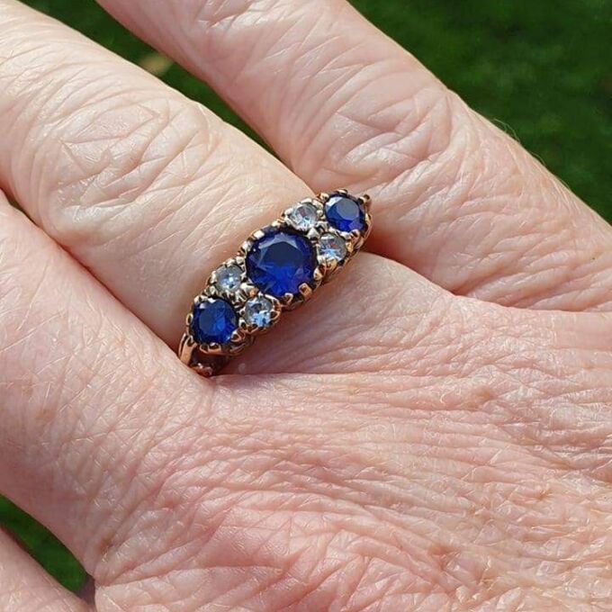 Synthetic Sapphire Gypsy Ring in 9ct Gold.