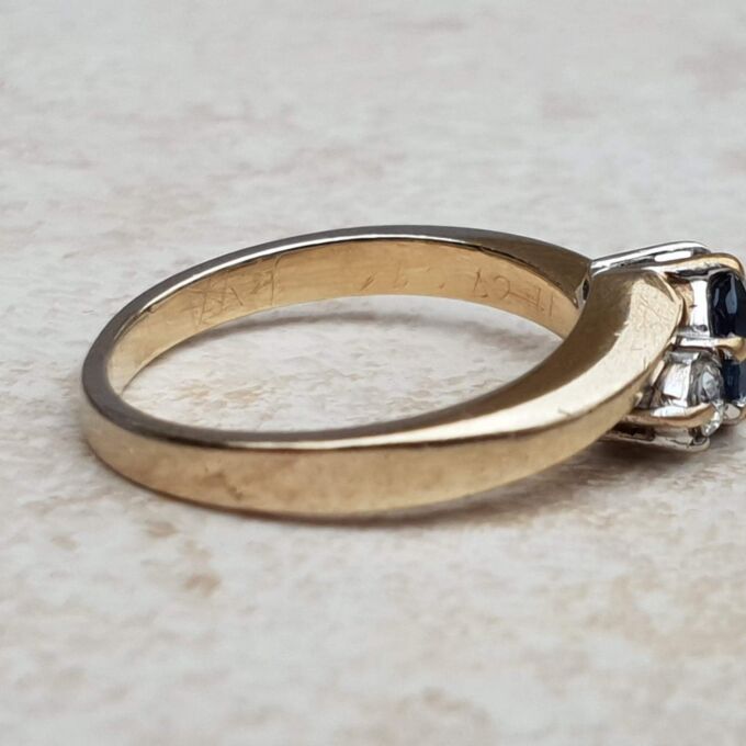 Sapphire and Diamond Trilogy Bypass Ring in 9ct Gold, a UK I 1/2 or a US 4 3/4.