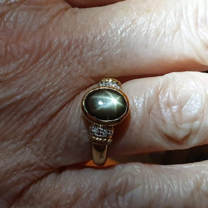 Black Synthetic Star Sapphire Ring in 9ct Gold.