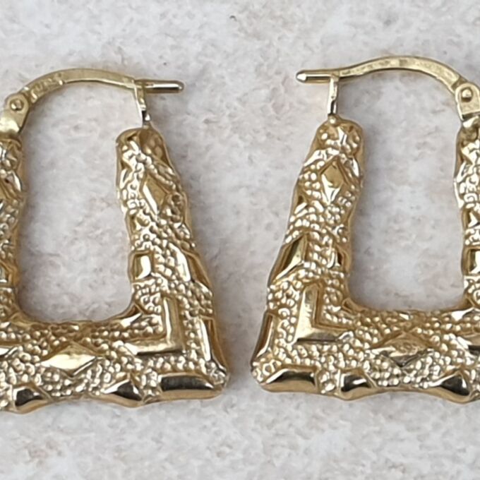 Geometric Textured Hoop Earrings in 9ct Gold