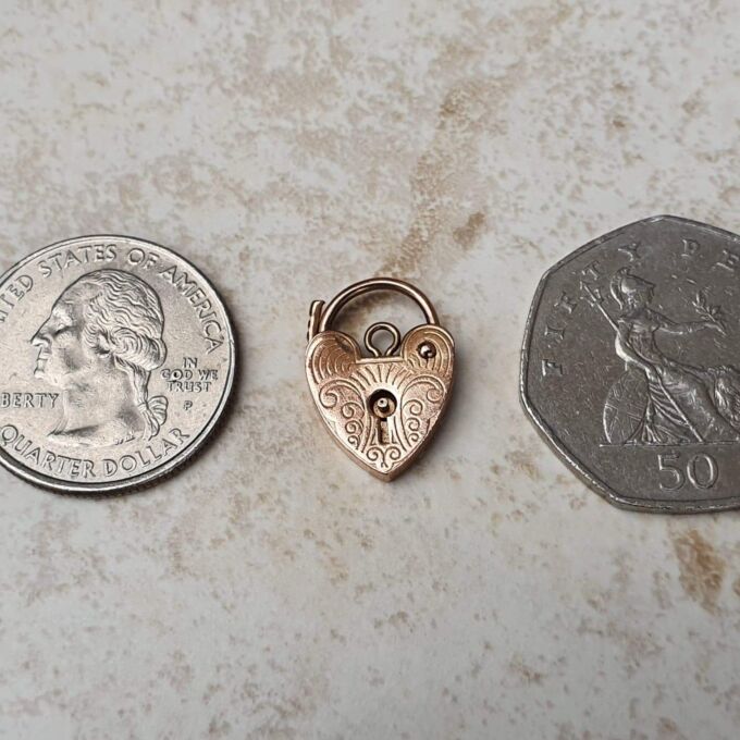 Small Engraved Working Heart Padlock in 9ct Rose Gold