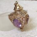 Large Three Sided Amethyst Lantern Pendant in 9ct Gold.