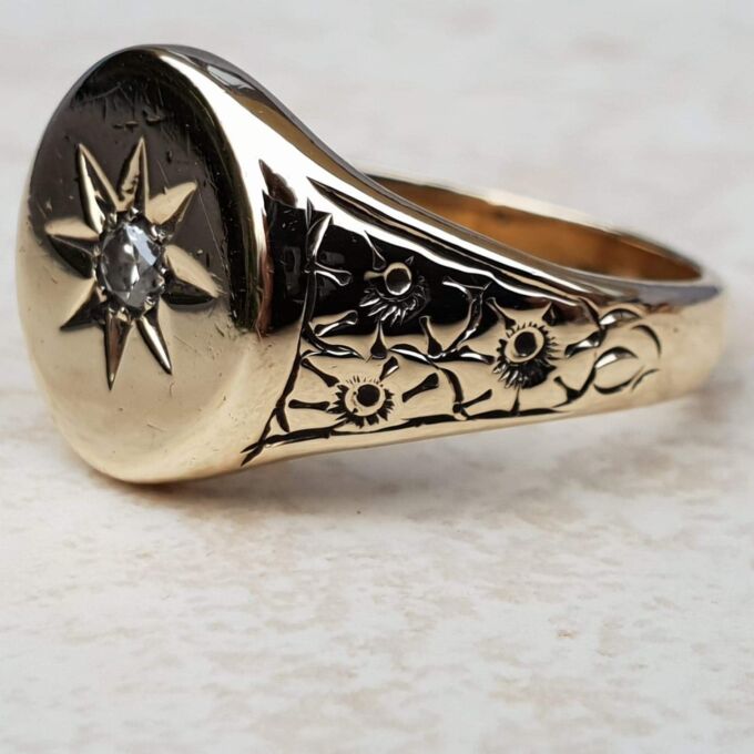 Sold Oval Diamond Signet Ring in 9ct Gold,  a UK S or a US 9 1/2.