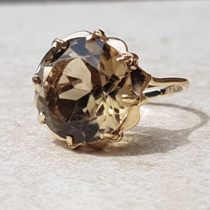 Fancy Round Quartz Solitaire Ring in 9ct Gold, a UK N or a US 7