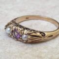 Amethyst and Pearl Ring in 9ct Gold, a UK K or a US 5 1/2