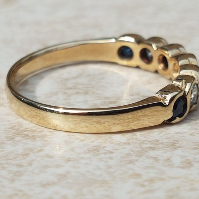 RESERVED – Sapphire and Diamond 9ct Gold Band, a UK K – K 1/2 or a US 5 3/4.