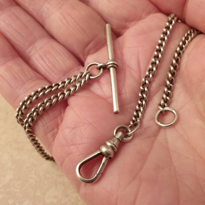 Sterling Silver Curb Chain with T Bar and Dog Clip