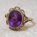 Vibrant Synthetic Amethyst Solitaire 9ct Gold Ring, a UK J or a US 5 1/4.