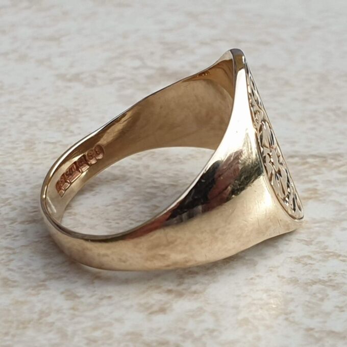 Diamond Set Engraved Signet Ring in 9ct Gold,  a UK O 1/2 or a US 7 3/4