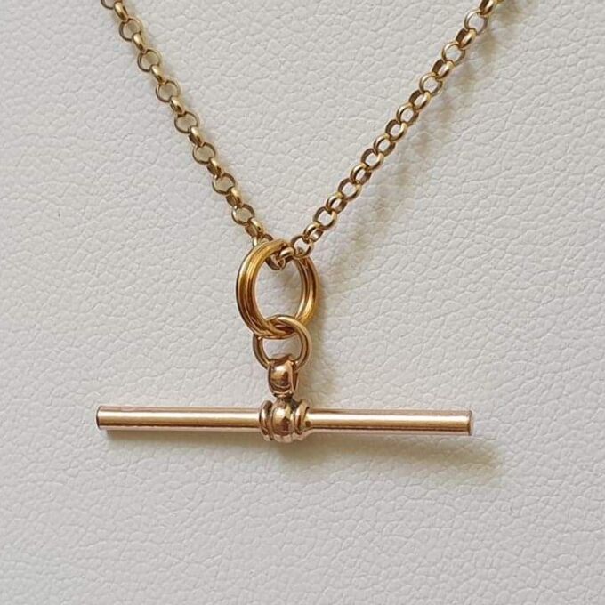 Simple T Bar Pendant in 9ct Rose Gold - Gems Afire - Vintage Jewellery UK