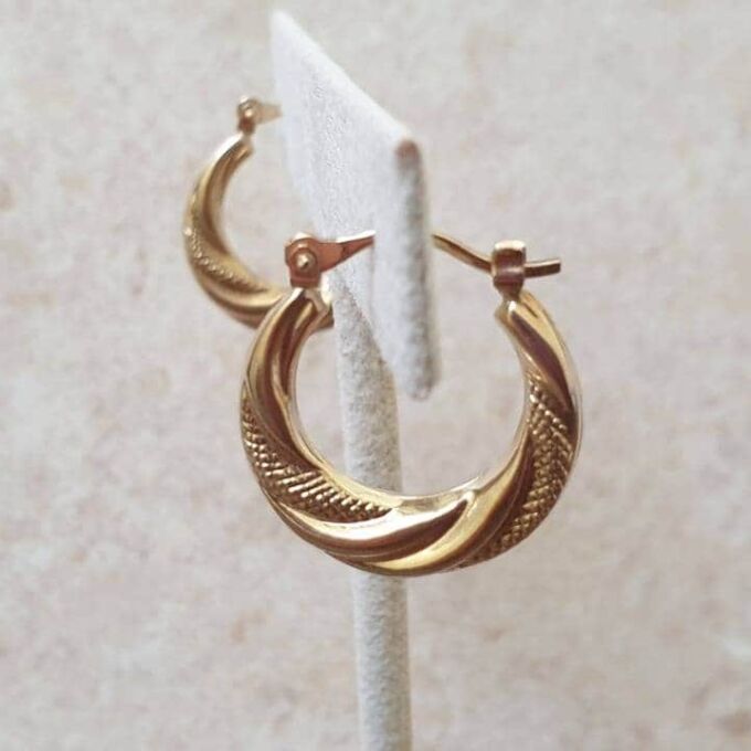 Patterned Hoop Creole Earrings in 9ct Gold