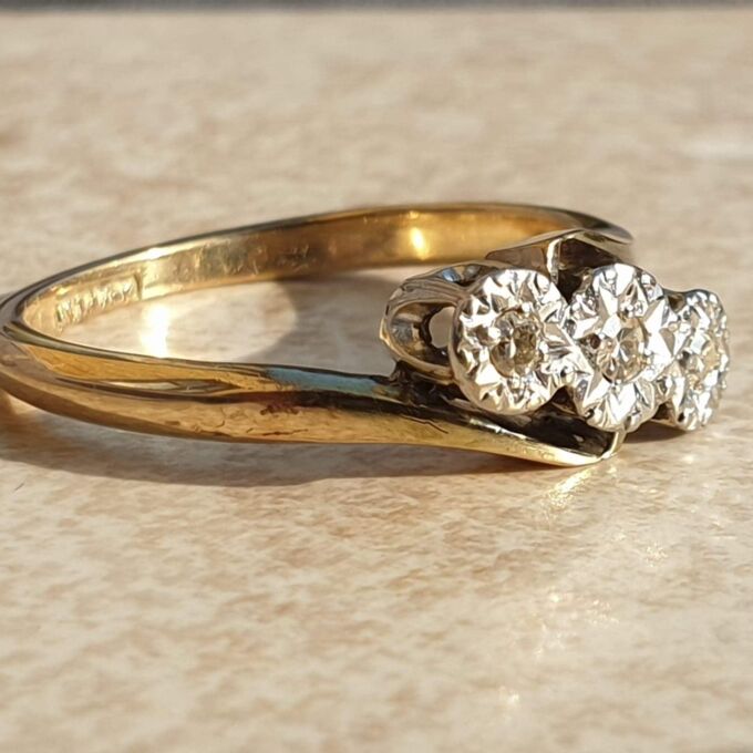 Diamond Trilogy Ring in Platinum and 9ct Gold,  a UK L 1/2 or a US 6 1/4.