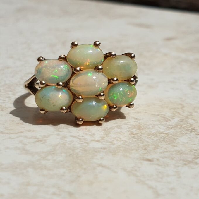 Seven Stone Opal Cluster Ring in 9ct Gold, a UK M 1/2 – N or a US 6 3/4