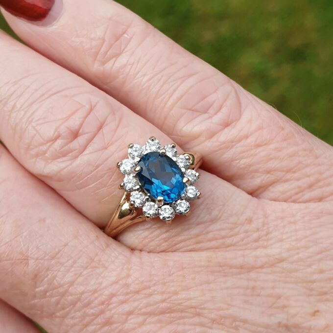 London Blue Topaz and Paste Cluster Ring in 9ct Gold,  a UK L 1/2 or a US 6 1/4.