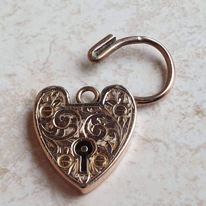 Engraved Front & Back Reversible Heart Padlock in 9ct Gold