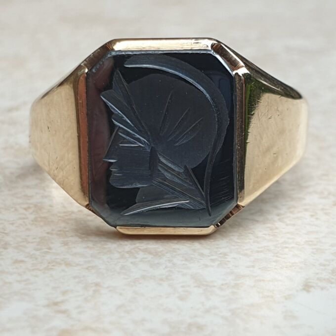 Hematite Centurion Intaglio Signet Ring in 9ct Gold,  a UK O 1/2 or a US 7 3/4.