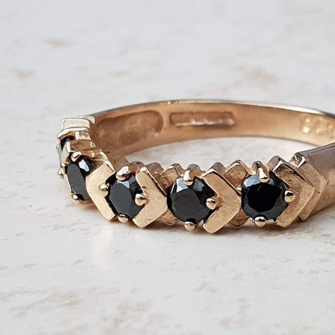 Patterned Paste Sapphire Stacking Band in 9ct Gold, a UK N or a US 7.