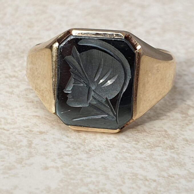 Hematite Centurion Intaglio Signet Ring in 9ct Gold,  a UK O 1/2 or a US 7 3/4.
