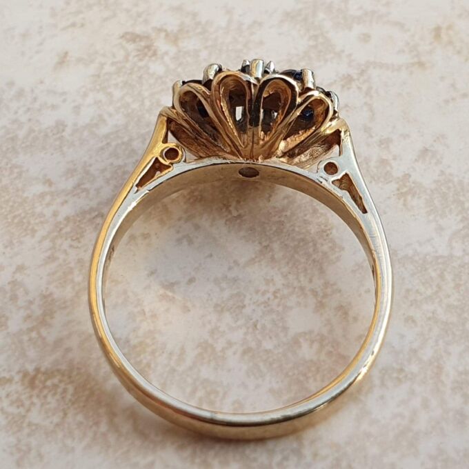Sapphire and Diamond Cluster Ring in 9ct Gold, a UK J 1/2 or a US 5 1/4