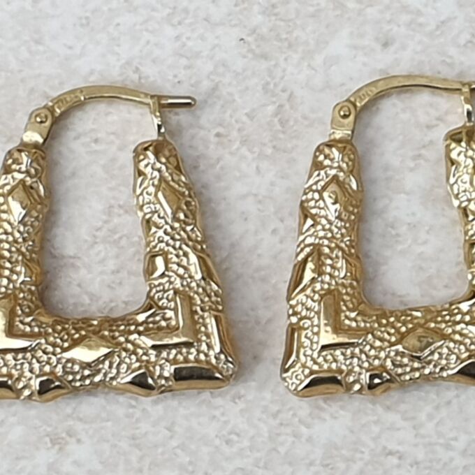 Geometric Textured Hoop Earrings in 9ct Gold